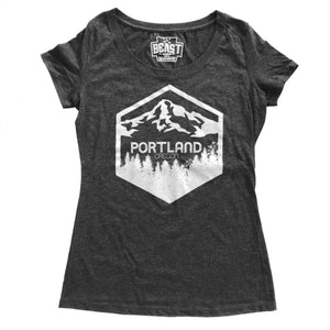 Portland Oregon Mt Hood Women's Tee by Wooly Beast shirts Wooly Beast Naturals S Vintage Black 